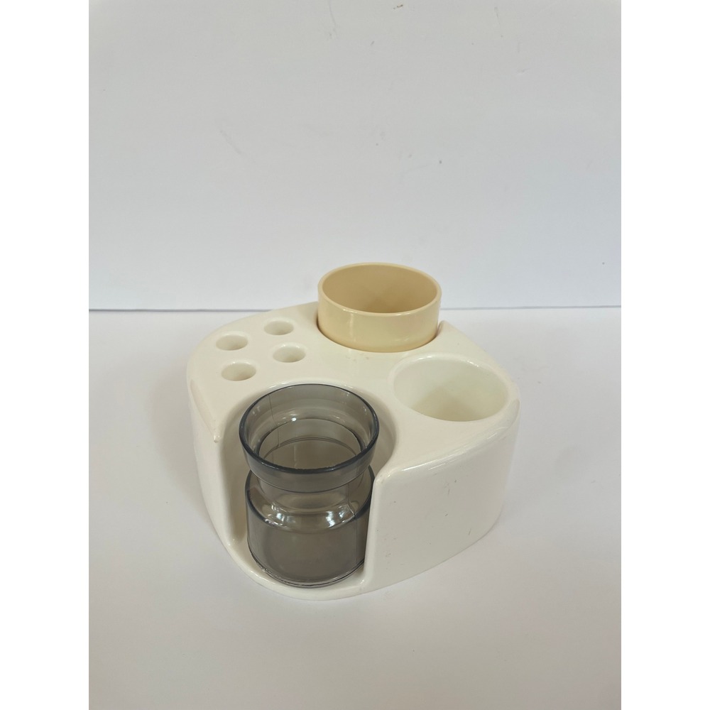 Vintage 1970s Cream Space Age Plastic Vanity Organizer, Art Caddy, Makeup Caddy‎